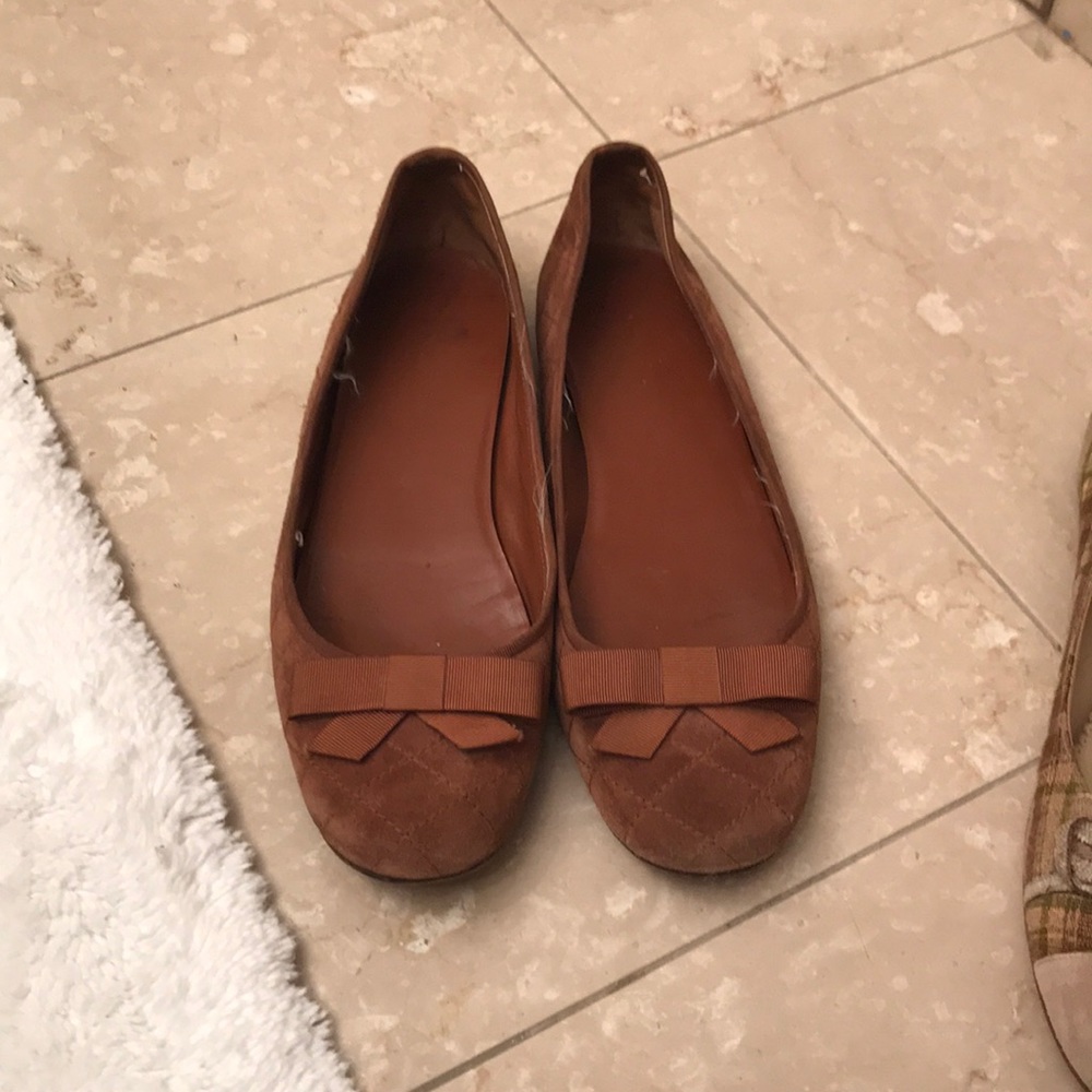 Brown suede quilted Delman ballet flat